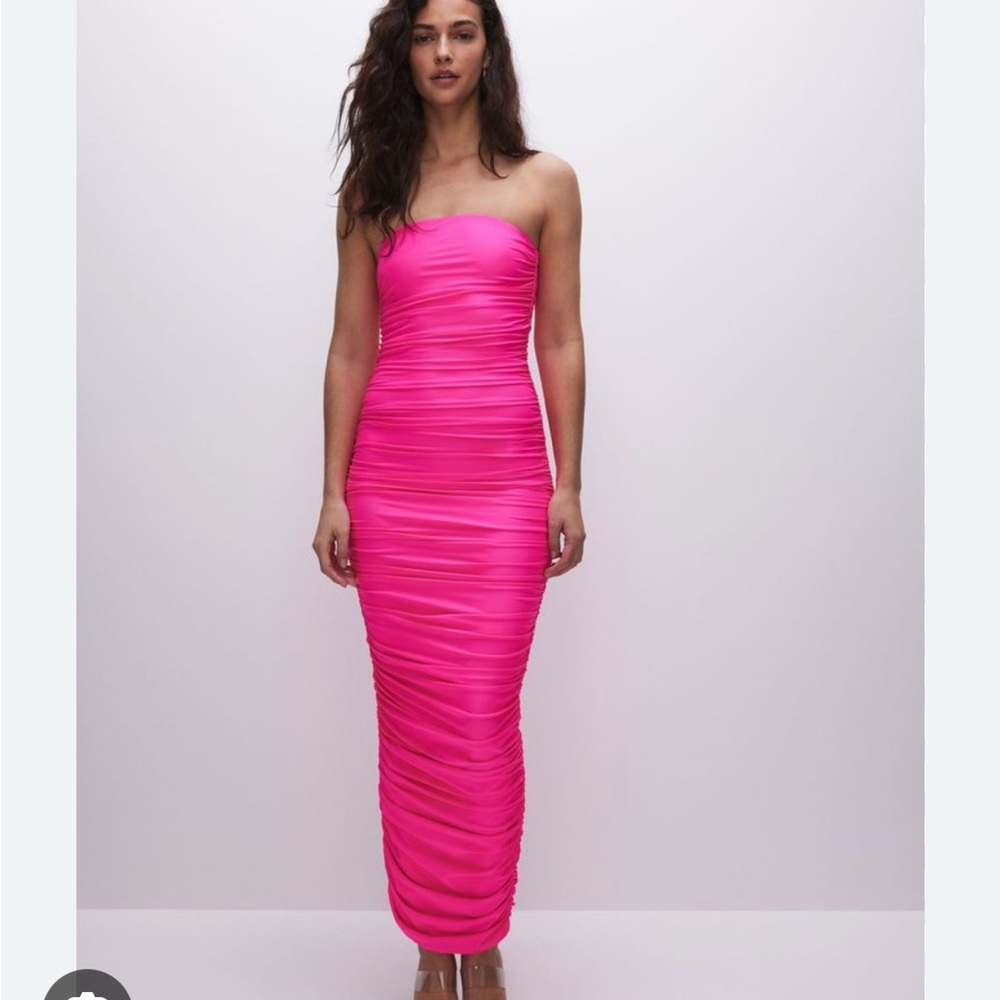 Good American RUCHED MAXI TUBE DRESS Shocking Pink Size Medium - Picture 1 of 6